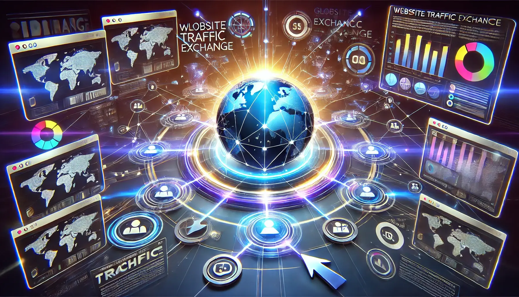 Global website analytics dashboard tracking real-time traffic flow and engagement metrics.